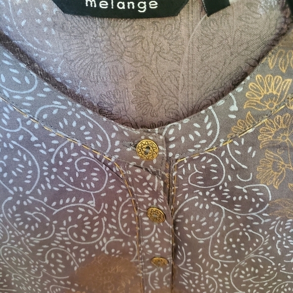 Melange Ladies Kurta Grey & Gold Midi Sz. M Dress w Pockets & Tassel Embroidered - Picture 4 of 13